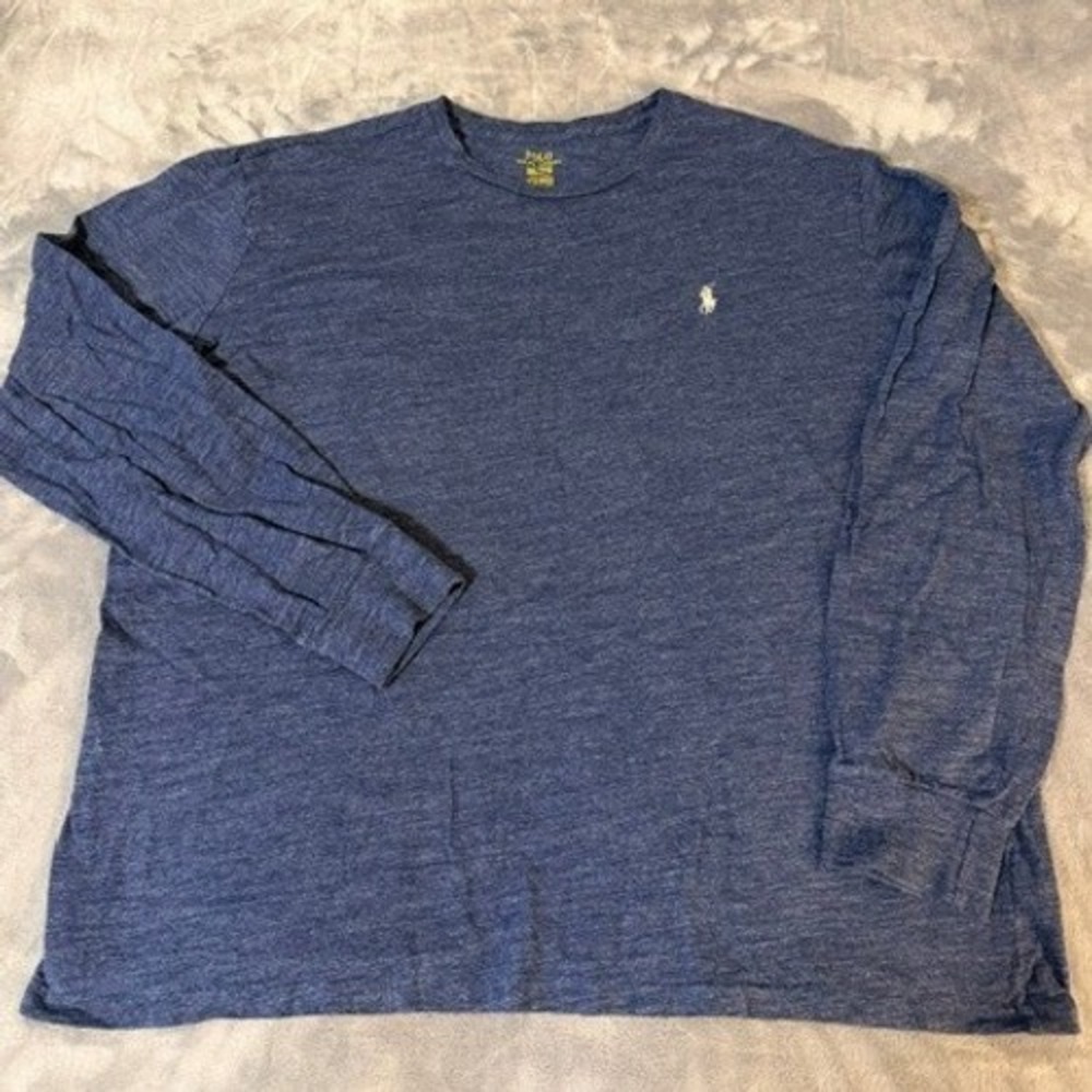 Polo Ralph Lauren T-Shirt Men XXL Blue Long Sleeve Pony Logo Heathered Cotton